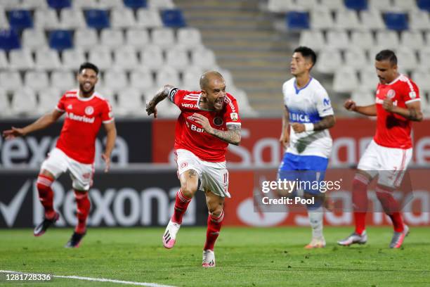 Andrés D'Alessandro of Internacional celebrates after scoring the first goal of his team during a Group E match of Copa CONMEBOL Libertadores 2020...