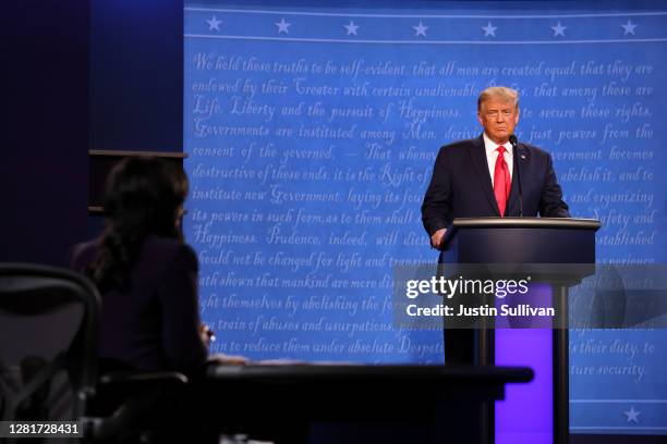 President Donald Trump takes the stage for the final presidential debate against Democratic presidential nominee Joe Biden at Belmont University on...