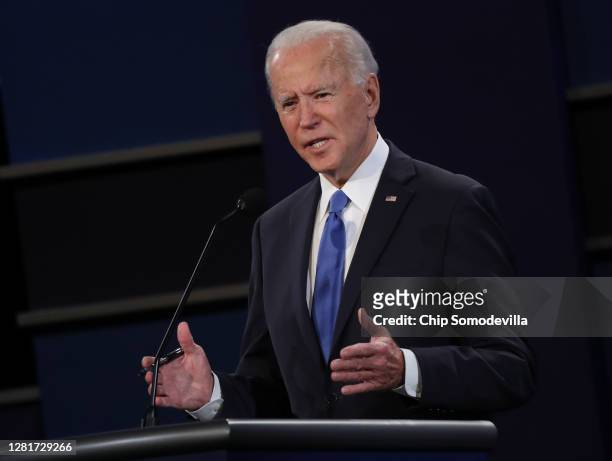 Democratic presidential nominee Joe Biden participates in the final presidential debate against U.S. President Donald Trump at Belmont University on...