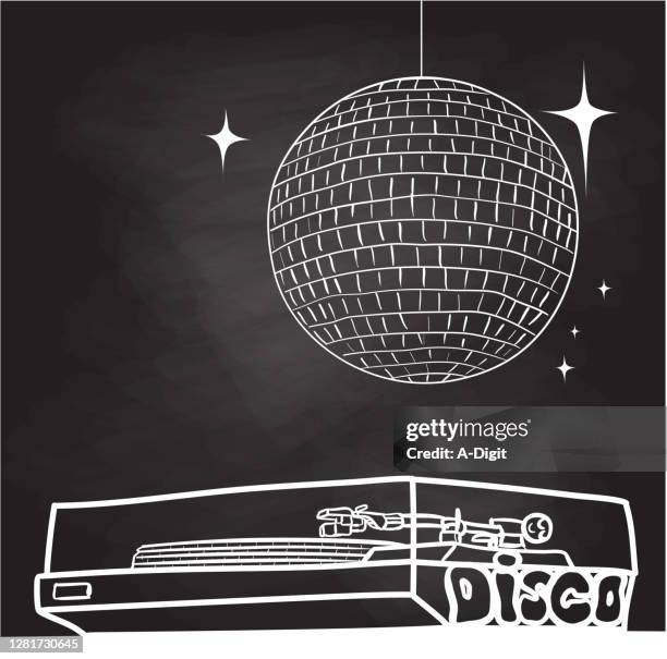 turntable and disco ball chalkboard - disco ball stock illustrations