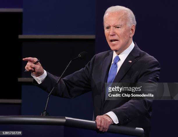 Democratic presidential nominee Joe Biden participates in the final presidential debate against U.S. President Donald Trump at Belmont University on...
