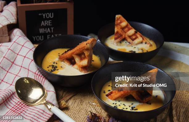 waffle in corn soup - corn chowder stock pictures, royalty-free photos & images