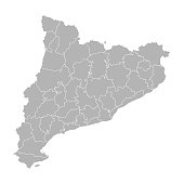 Catalonia detailed map. Gray background.