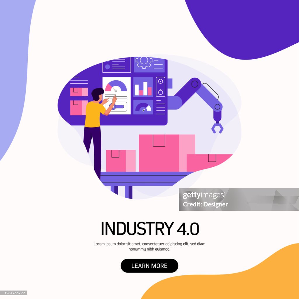 Industrie 4.0 Concept Vector Illustration pour bannière de site Web, publicité et matériel de marketing, publicité en ligne, présentation d’affaires etc.