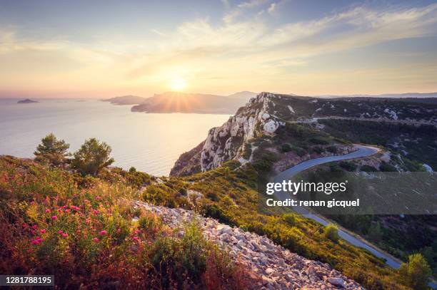 route des crêtes - calanques stock pictures, royalty-free photos & images