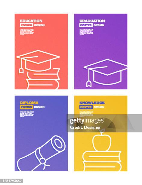 bildung und schule verwandte moderne linie stil vektor illustration - graduation background stock-grafiken, -clipart, -cartoons und -symbole