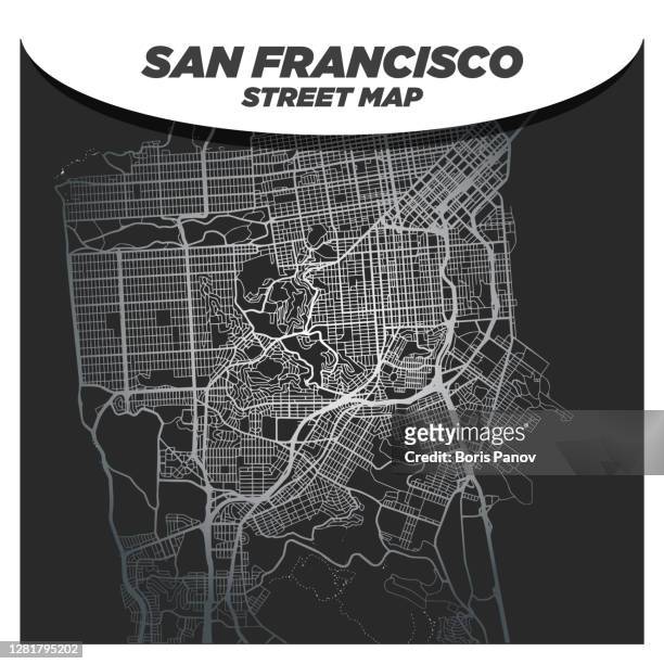 san francisco city street map on elegant silver background - san francisco design center stock illustrations