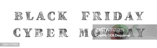black monday and cyber monday impressed with a stamp on a white sheet of paper - vector illustration with uneven unfinished bad printed black paint traces - single capital letters in close up - graphic design template - black friday cyber monday stock illustrations