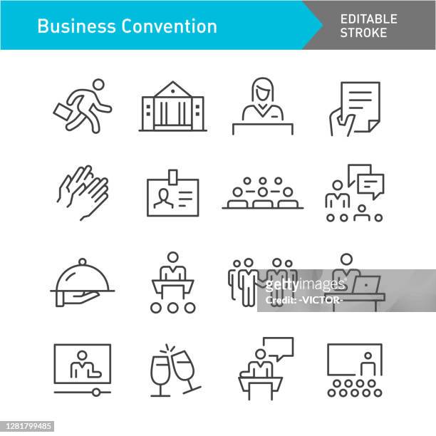 business convention icons set - linienserie - editable stroke - preisverleihung stock-grafiken, -clipart, -cartoons und -symbole
