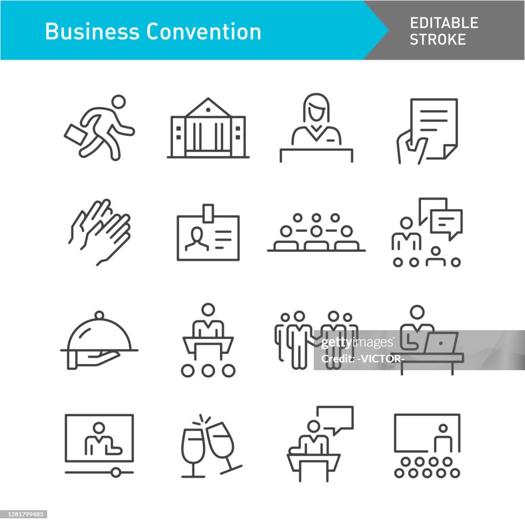 Business Convention Icons Set - Line Series - Editable Stroke