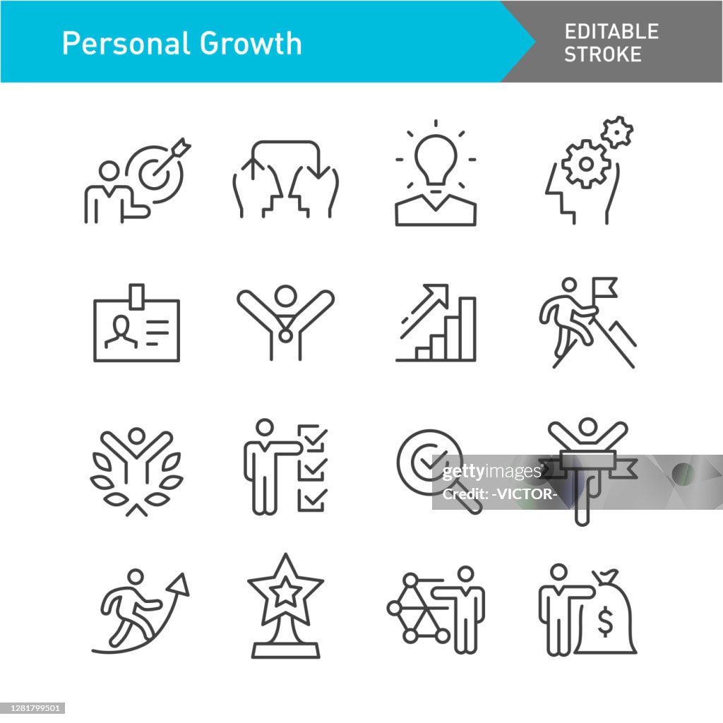 Persönliches Wachstum Icons - Line Series - Editable Stroke