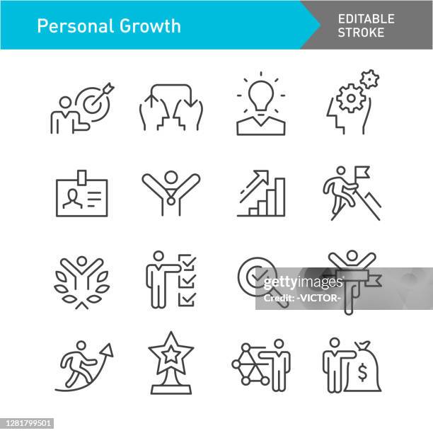 personal growth icons - line series - editable stroke - development icon stock illustrations