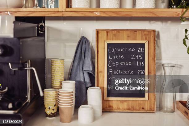 coffee for every mood - chalkboard menu stock pictures, royalty-free photos & images