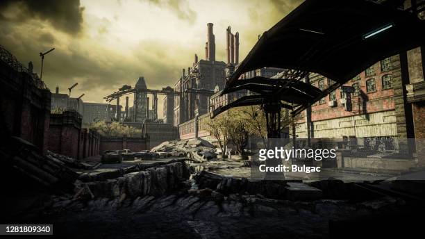 post apokalyptiska industrilandskap - apocalyptic bildbanksfoton och bilder