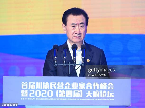 Wang Jianlin, chairman of Dalian Wanda Group, speaks during the 4th Tianfu Forum on October 22, 2020 in Chengdu, Sichuan Province of China.