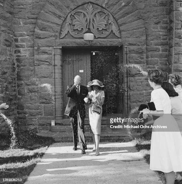 American actress Gene Tierney marries Texas oil baron W Howard Lee at the Aspen Community Church in Aspen, Colorado, 11th July 1960.