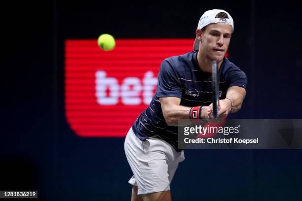 Diego Schwartzman of Argentina plays a backhand during the match between Alejandro Davidovich Fokina of Spain and Diego Schwartzman of Argentina of...