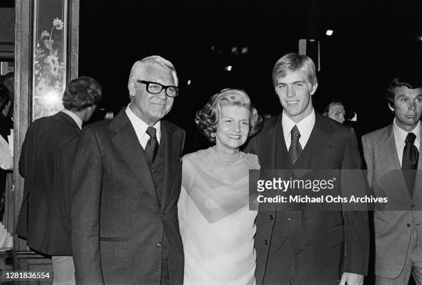 From left to right, actor Cary Grant , First Lady Betty Ford and her son Steven Ford during a private reception at the Bistro restaurant in Beverly...