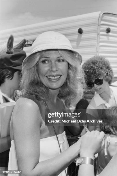 American actress Loretta Swit at an Actors and Others for Animals celebrity fair at the Columbia Ranch in Burbank, Los Angeles, California, July 1979.