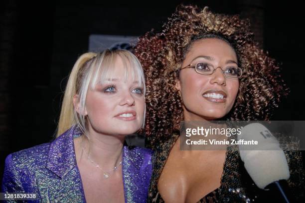 Singers "Scary Spice" Melanie Brown and "Baby Spice" Emma Bunton of the Spice Girls interviewed at the Eighth Annual Billboard Music Awards at the...