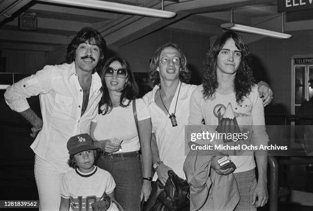 American singer Tony Orlando with his wife Elaine at a Los Angeles Dodgers versus celebrities baseball game, Los Angeles, USA, 21st August 1976.