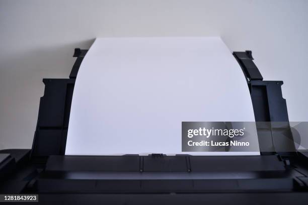 fine art printer with white cotton sheet loaded. - stampatore foto e immagini stock