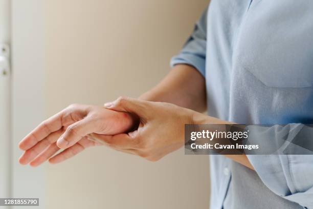woman wrist arm pain long working. office syndrome healthcare an - rheumatism stock pictures, royalty-free photos & images