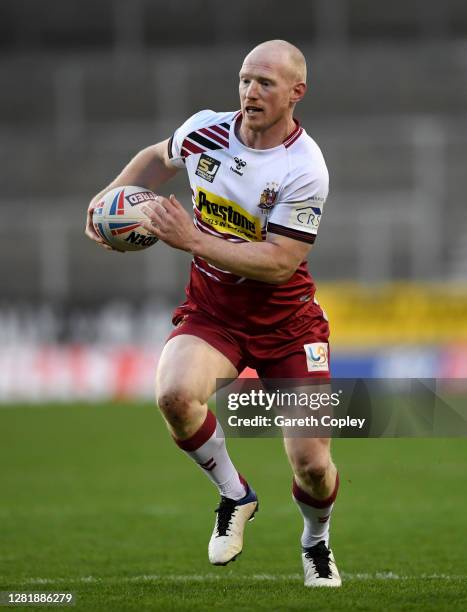Liam Farrell of Wigan during the Betfred Super League match between Wigan Warriors and Salford Red Devils at Totally Wicked Stadium on October 23,...