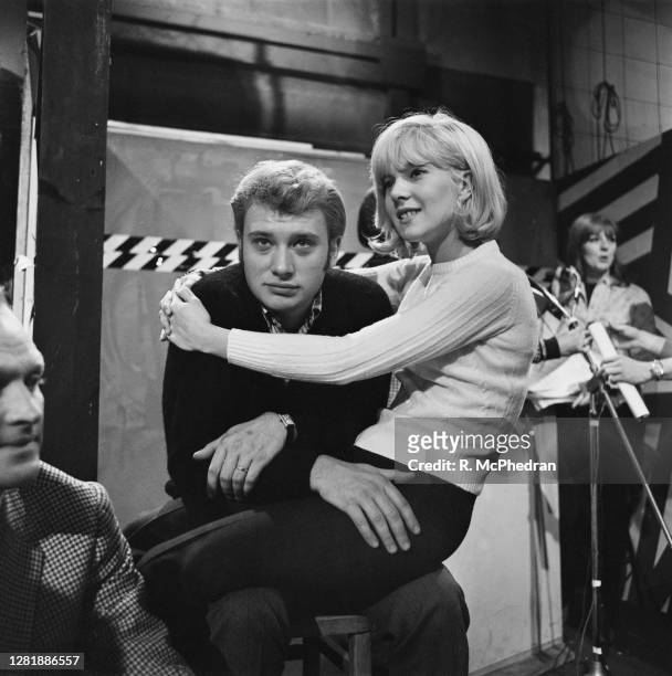 French singer Johnny Hallyday with his partner, singer Sylvie Vartan on the British music television programme 'Ready Steady Go!', UK, 12th November...