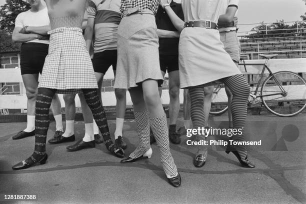 Models wearing fashion stockings, UK, August 1965.