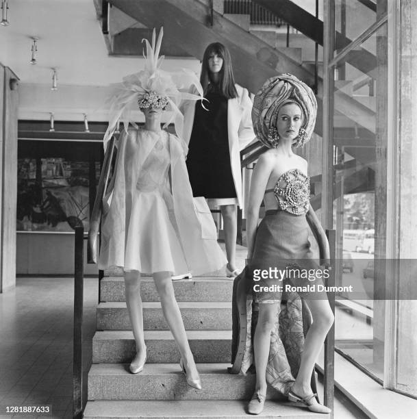 British broadcaster Cathy McGowan presents her autumn collection at the Royal College of Art in London, UK, 28th June 1966.
