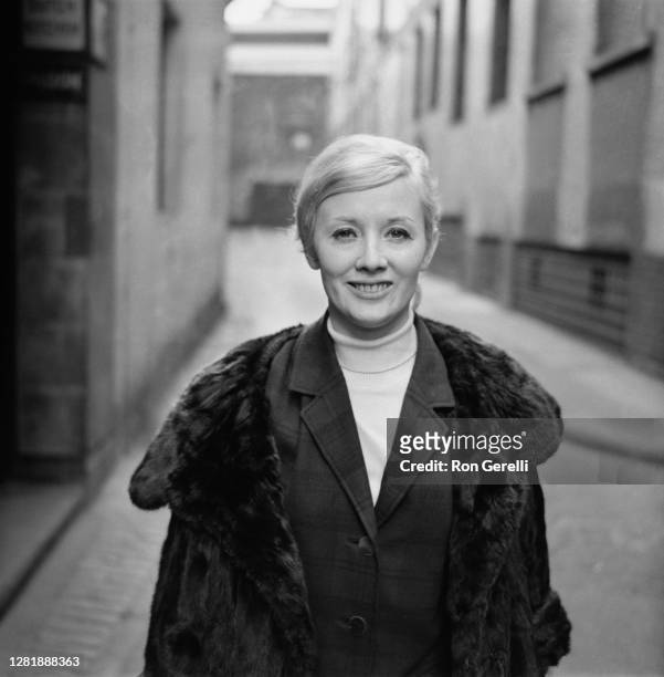 English singer Janie Jones leaving the Old Bailey in London, after being acquitted on a blackmail charge, UK, 28th September 1966.