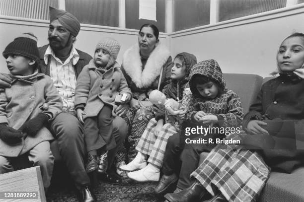 Mr Darshan Singh and his family leave Northolt Airport in the UK for West Germany, where they have been promised jobs and homes, 23rd January 1973....