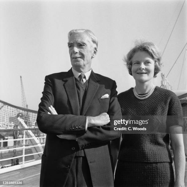 Lord and Lady Avon, former British Prime Minister Anthony Eden and his wife Clarissa Eden on board the ocean liner 'Flandre', 10th May 1966.