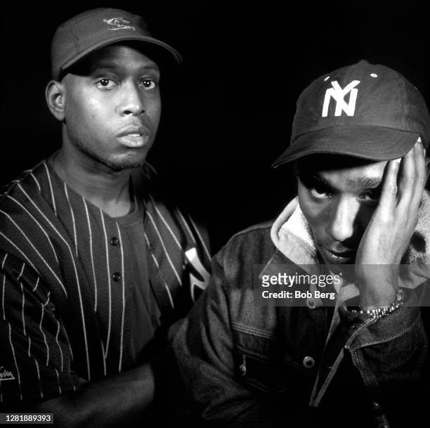 Talib Kweli and MC Mos Def of the American hip hop duo Black Star pose for a portrait circa October, 1998 in Los Angeles, California.