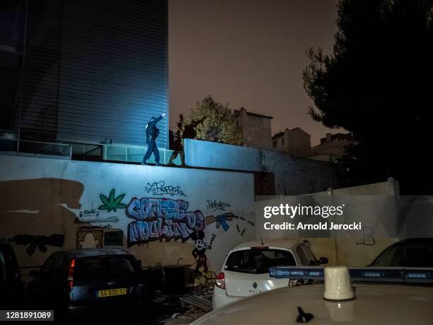 Police patrol to enforce the curfew in neighborhood known for drug sales on October 23, 2020 in Marseille, France. France's prime minister Jean...