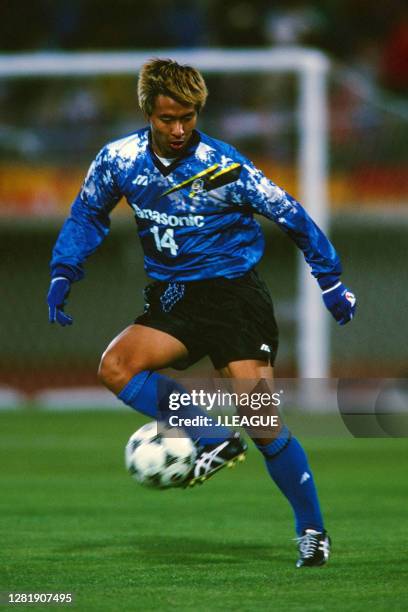 Hiromitsu Isogai of Gamba Osaka in action during the J.League match between Gamba Osaka and Nagoya Grampus Eight at the Ishikawa Athletic Stadium on...