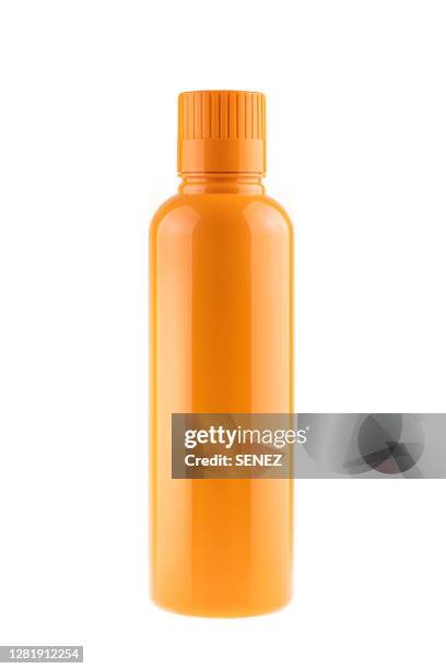 orange plastic bottle - shampoo bottle white background stock pictures, royalty-free photos & images