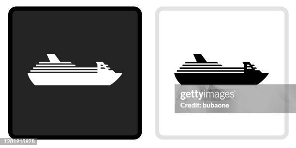 cruiseship icon on black button with white rollover - ocean liner stock illustrations