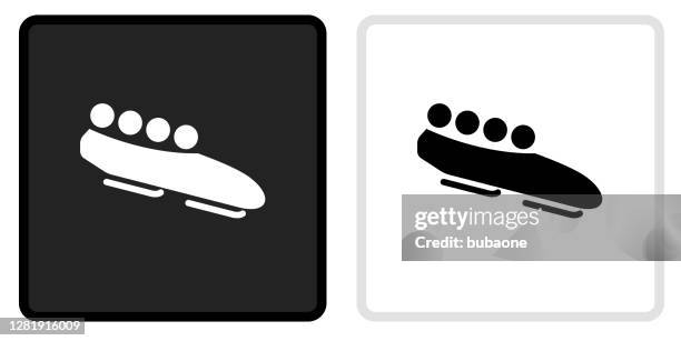 bobsled icon on black button with white rollover - bobsleigh run stock illustrations