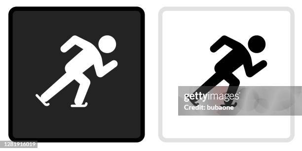speed skating icon on black button with white rollover - winter skating stock illustrations