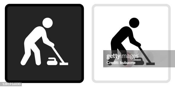curling icon on black button with white rollover - curling stock illustrations