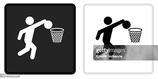 basketball icon on  black button with white rollover - slam dunk stock illustrations
