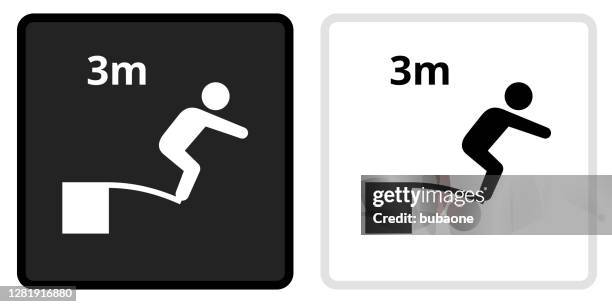 3 meter dive icon on  black button with white rollover - competitive diving stock illustrations