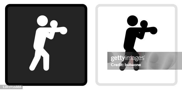 boxing icon on black button with white rollover - boxing stock illustrations
