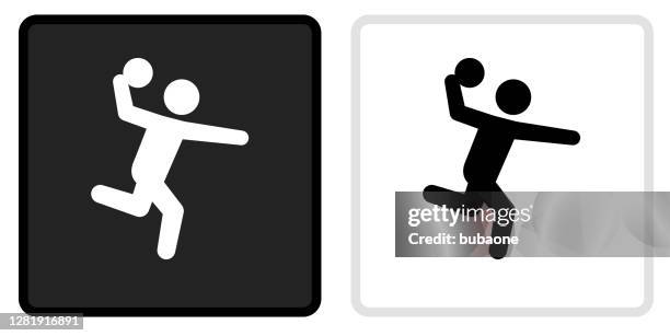dodgeball icon on black button with white rollover - dodgeball stock illustrations
