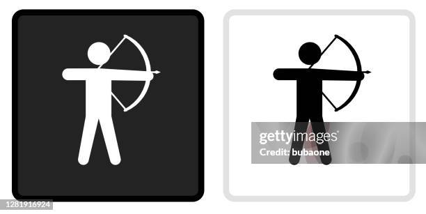 archery icon on black button with white rollover - archery stock illustrations
