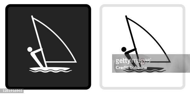 sailboat icon on  black button with white rollover - sailboat racing stock illustrations