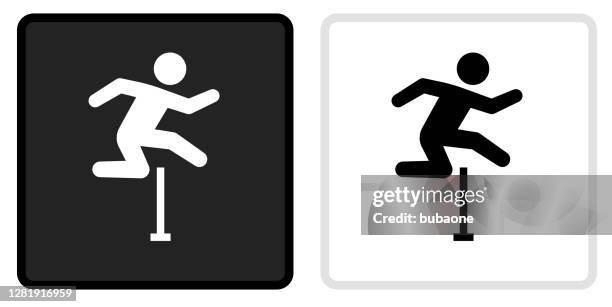hürden-symbol auf schwarzem knopf mit weißem rollover - sprint sport wettbewerbsform stock-grafiken, -clipart, -cartoons und -symbole
