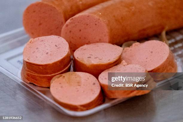 View of vegetarian smoked sausage in the HEMA chain store on October 22, 2020 in Dordrecht, Netherlands. HEMA wants to start selling vegetarian and...